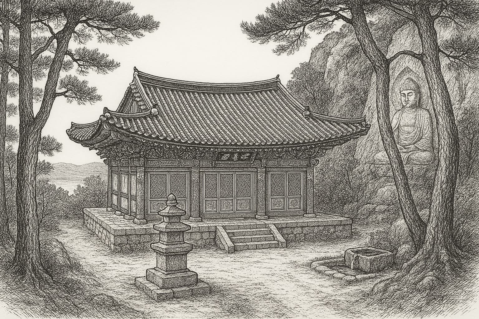 개화산(開花山, 옛 開火山) 중턱. 봉수대 두 곳이 있던 군사 요충. 사찰의 "냉천(冷泉)"이 약수터로 알려져 화(火)와 수(水)의 비보 균형 